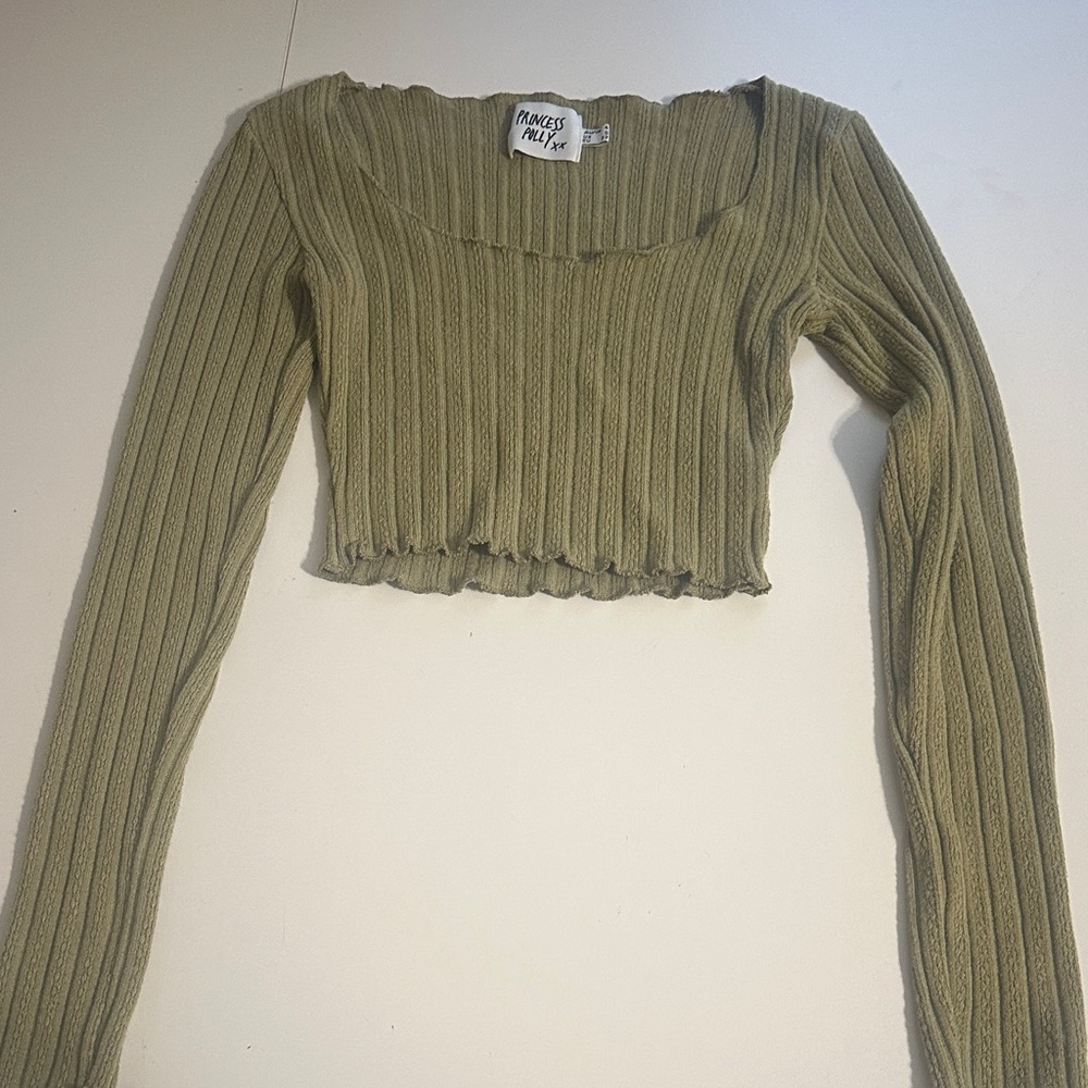 Princess Polly Sage Ribbed Crop Top